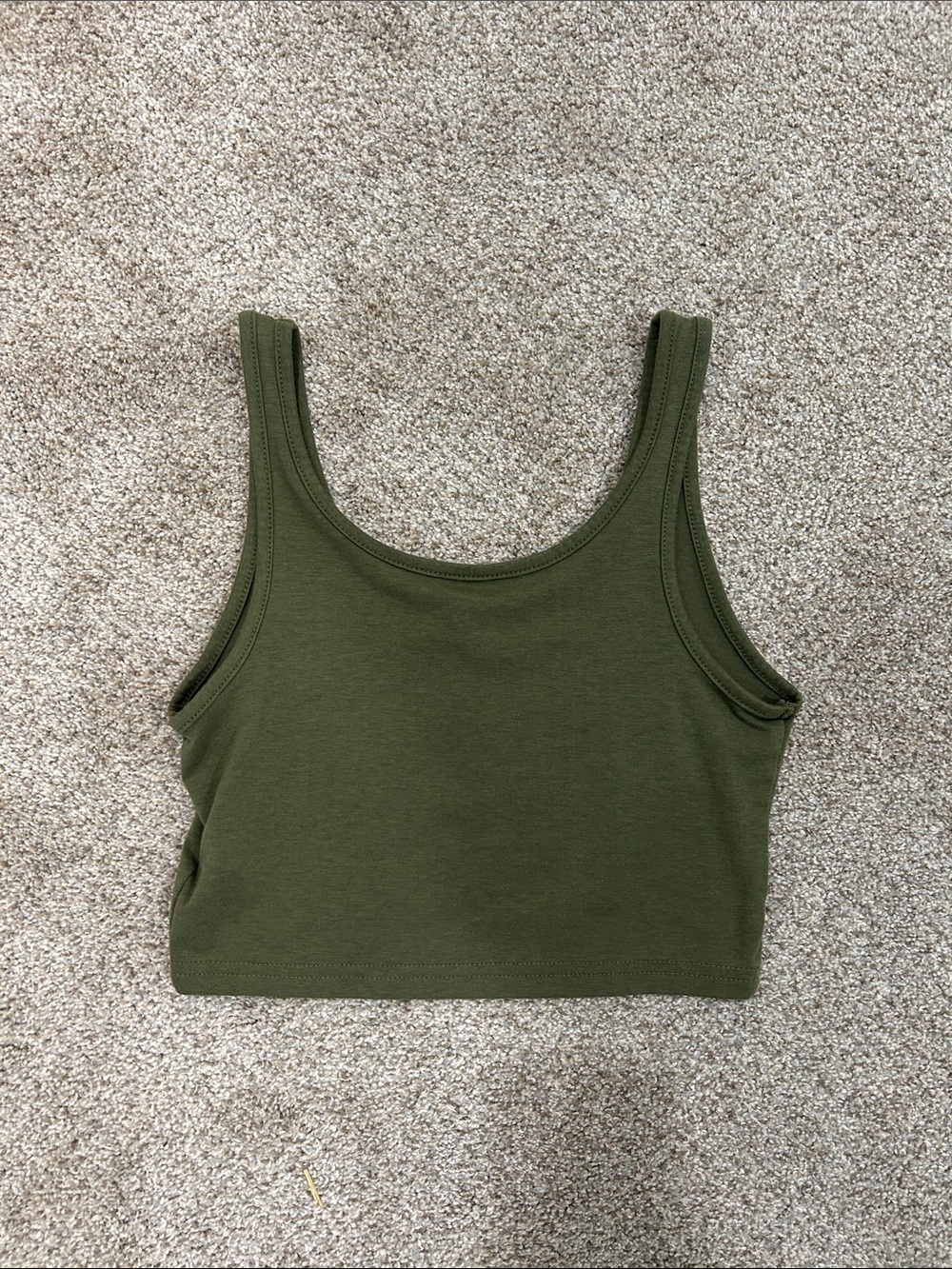 SHEIN Olive Green & Brown Ribbed Scoop Neck Crop Tank